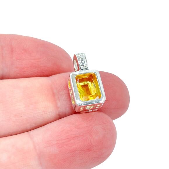 Vintage Sterling Silver 925 Yellow Cubic Zirconia Cage Pendant - Picture 1 of 8